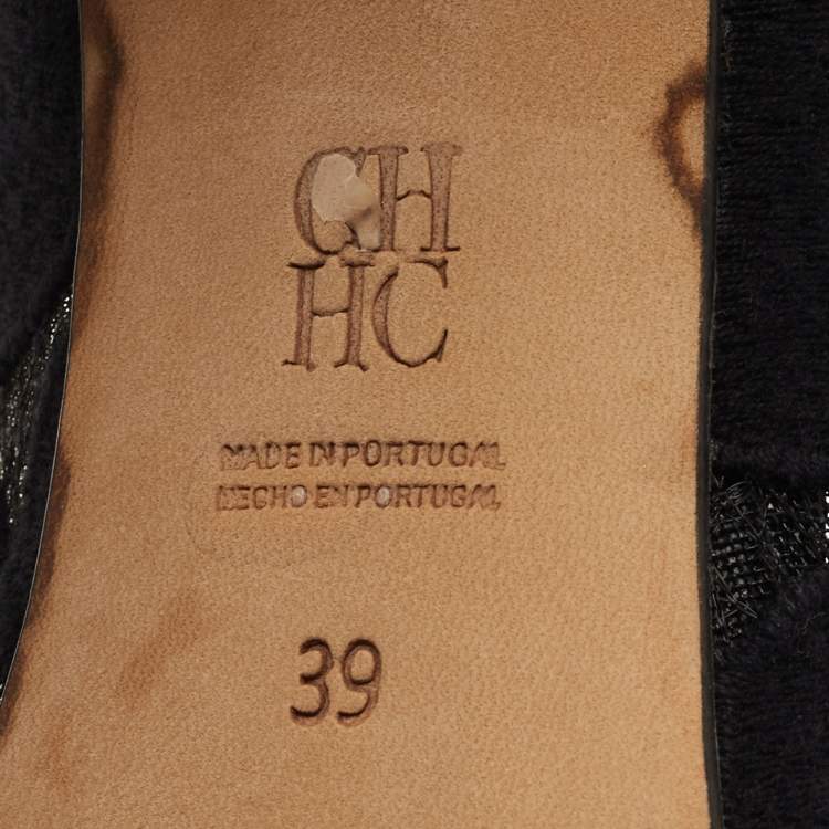 Pre Owned CH Carolina Herrera Black Mesh and Fabric Pointed Toe Pumps Size 39