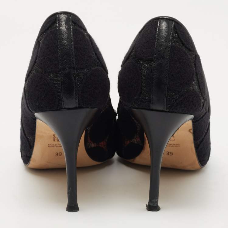 Pre Owned CH Carolina Herrera Black Mesh and Fabric Pointed Toe Pumps Size 39