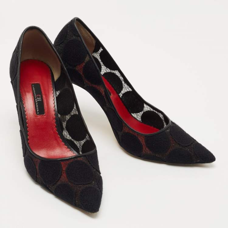 Pre Owned CH Carolina Herrera Black Mesh and Fabric Pointed Toe Pumps Size 39