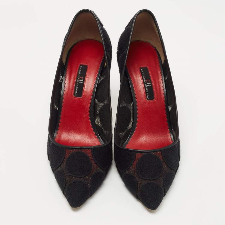 Pre Owned CH Carolina Herrera Black Mesh and Fabric Pointed Toe Pumps Size 39