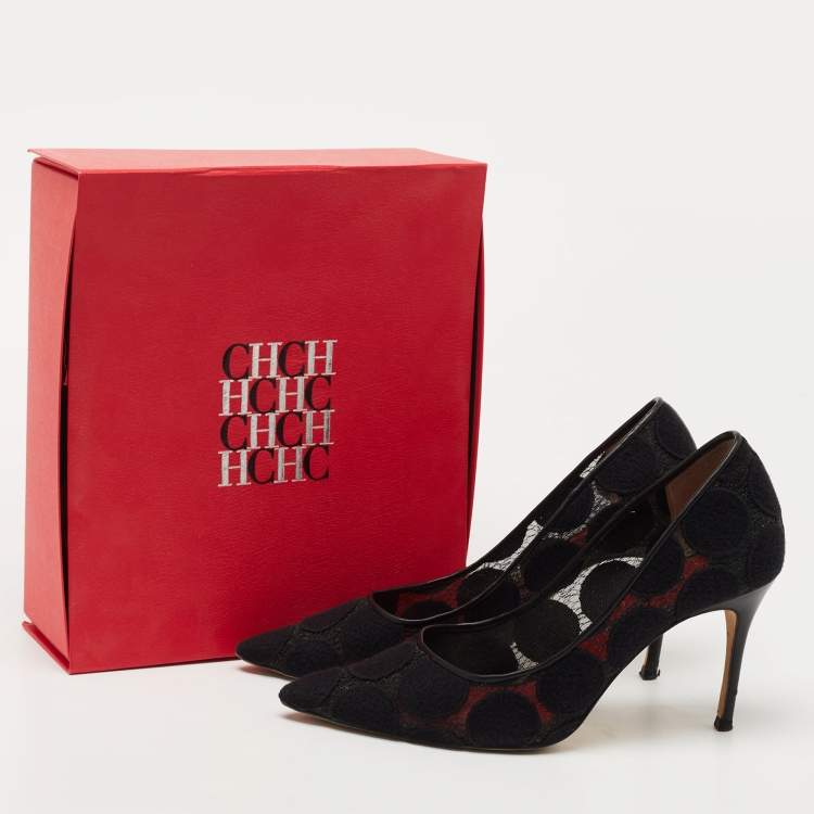 Pre Owned CH Carolina Herrera Black Mesh and Fabric Pointed Toe Pumps Size 39
