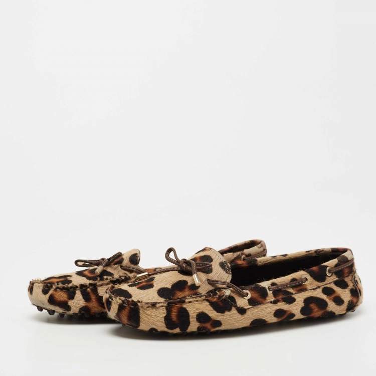 Pre Owned CH Carolina Herrera Brown Leopard Print Calf hair Smoking Slipper Size 40