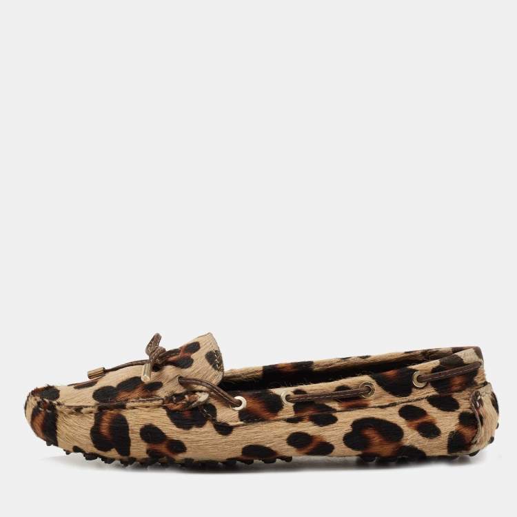 Pre Owned CH Carolina Herrera Brown Leopard Print Calf hair Smoking Slipper Size 40