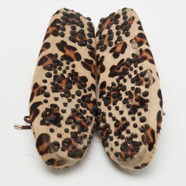 Pre Owned CH Carolina Herrera Brown Leopard Print Calf hair Smoking Slipper Size 40