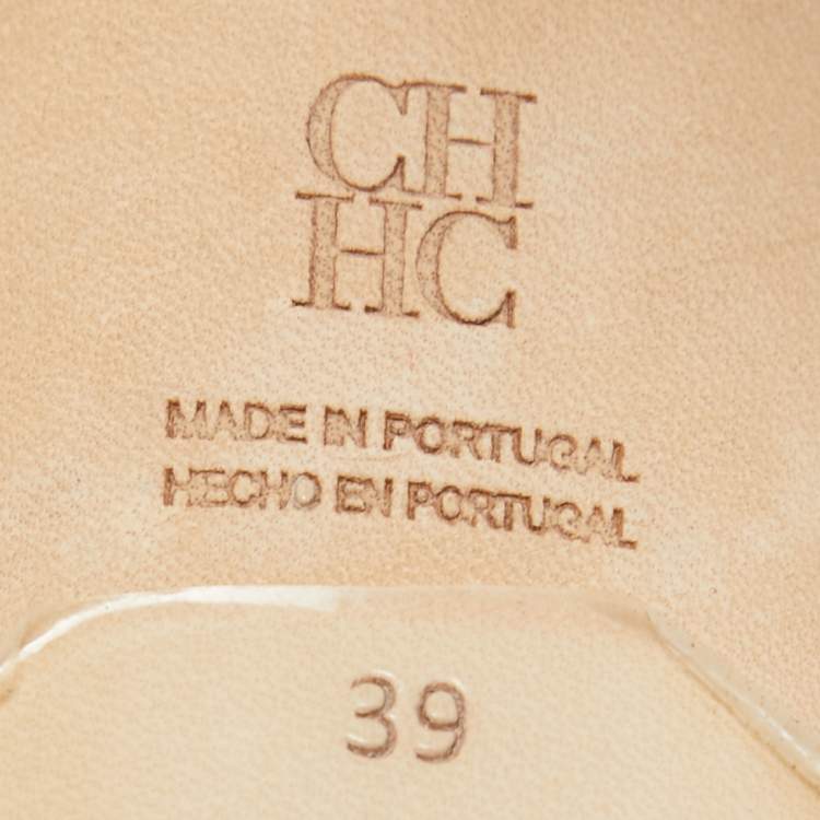 Pre Owned CH Carolina Herrera Black/White Patent and Leather Knotted Bow Slide Sandals Size 39 