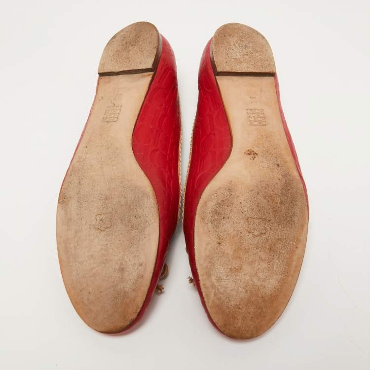 Pre Owned CH Carolina Herrera Two Tone Leather Bow Ballet Flats Size 37