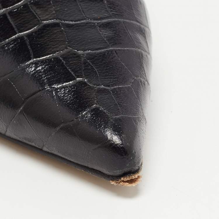 Pre Owned CH Carolina Herrera Black Croc Embossed Leather Pointed Toe Pumps Size 39