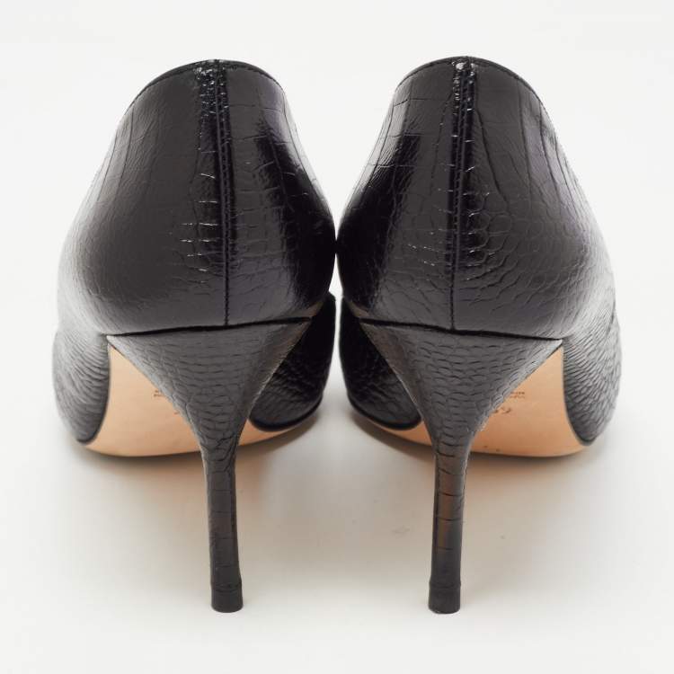 Pre Owned CH Carolina Herrera Black Croc Embossed Leather Pointed Toe Pumps Size 39