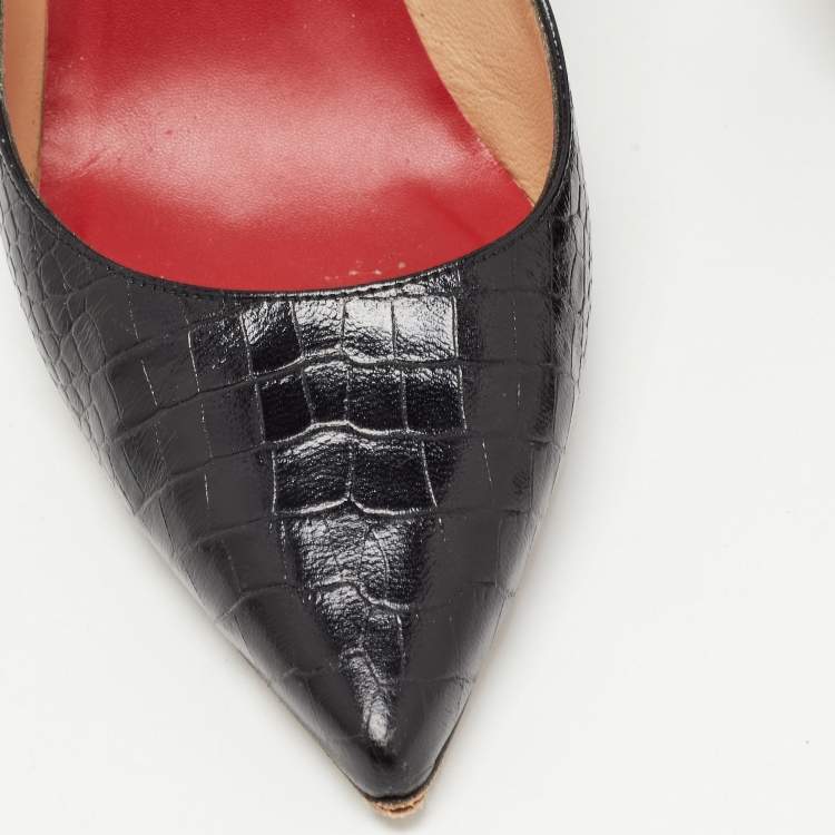 Pre Owned CH Carolina Herrera Black Croc Embossed Leather Pointed Toe Pumps Size 39