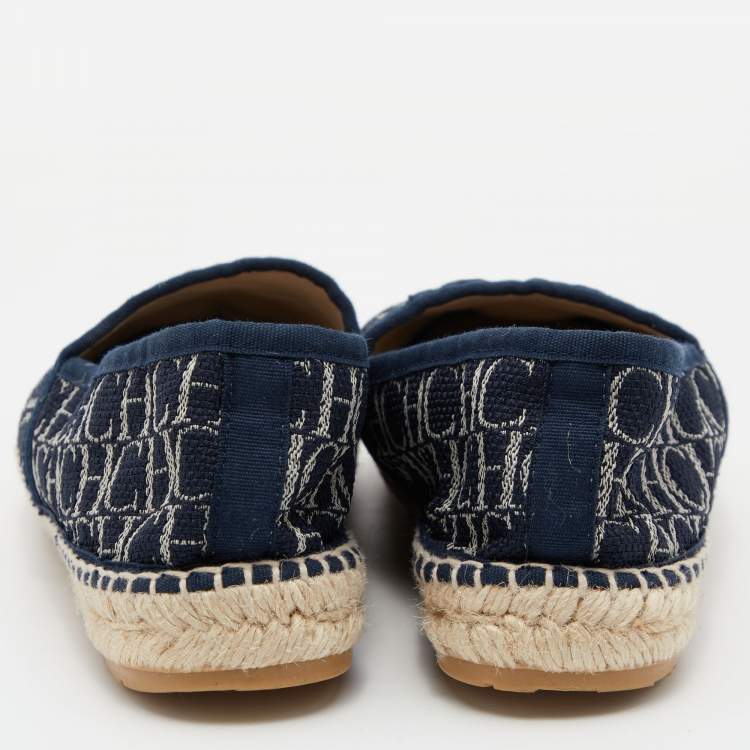 Pre Owned CH Carolina Herrera Blue Monogram Canvas Espadrille Flats Size 37