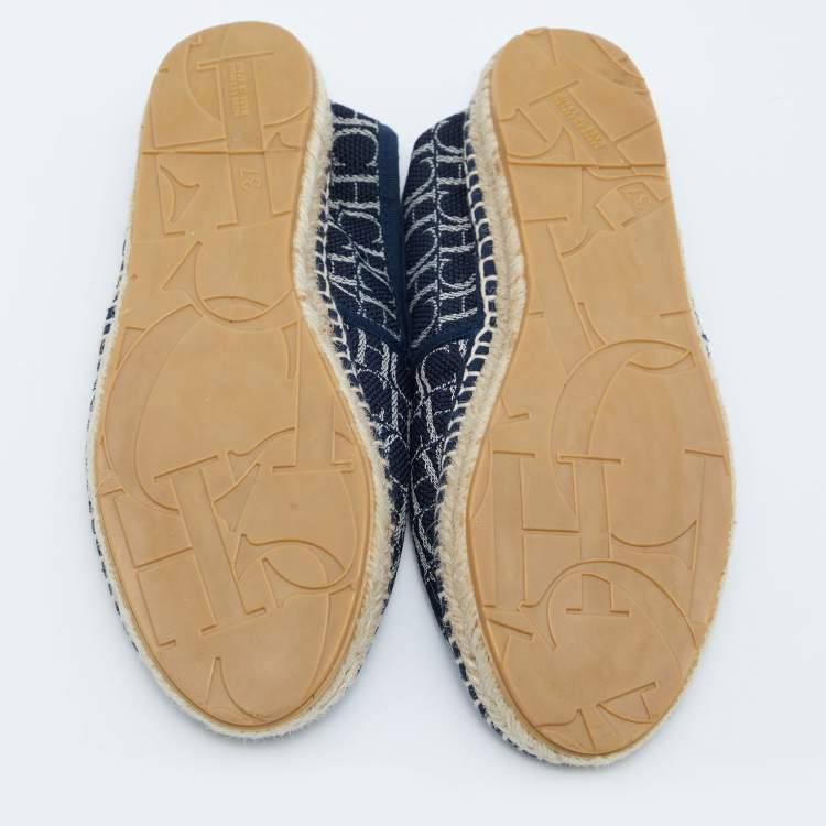 Pre Owned CH Carolina Herrera Blue Monogram Canvas Espadrille Flats Size 37