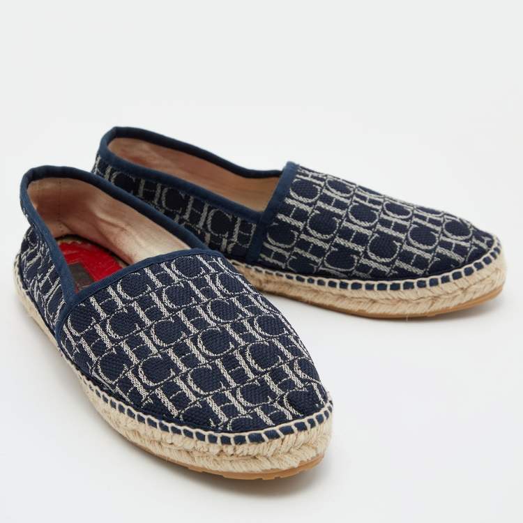 Pre Owned CH Carolina Herrera Blue Monogram Canvas Espadrille Flats Size 37