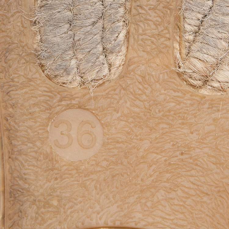 Pre Owned CH Carolina Herrera Beige/Brown Monogram Canvas and Leather Espadrille Flats Size 36
