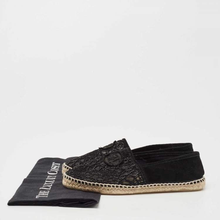 Pre Owned CH Carolina Herrera Black  Corded Lace And Suede Trim Espadrille Size 37
