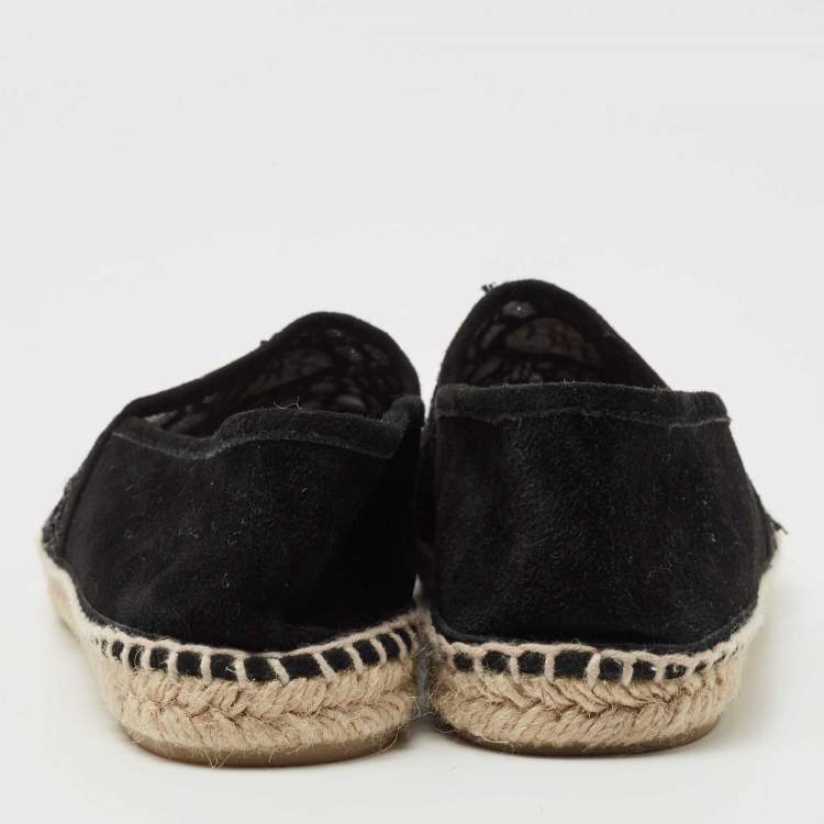 Pre Owned CH Carolina Herrera Black  Corded Lace And Suede Trim Espadrille Size 37