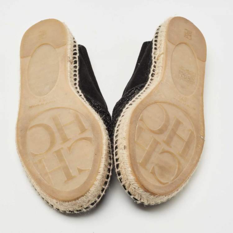 Pre Owned CH Carolina Herrera Black  Corded Lace And Suede Trim Espadrille Size 37