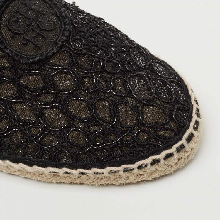 Pre Owned CH Carolina Herrera Black  Corded Lace And Suede Trim Espadrille Size 37