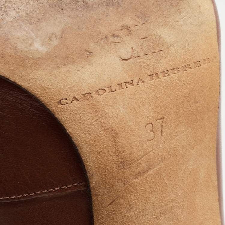 Pre Owned CH Carolina Herrera Brown Leather Peep Toe Ankle Booties Size 37