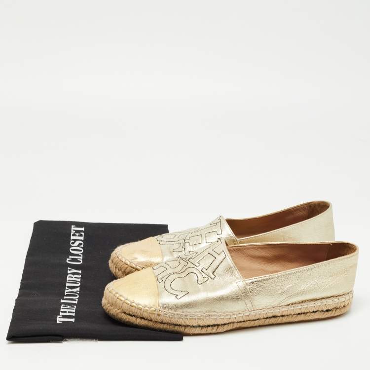 Pre Owned CH Carolina Herrera Metallic Gold Leather Espadrilles Size 39