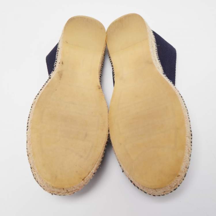 Pre Owned CH Carolina Herrera Navy Blue Canvas Espadrille Flats Size 39.5