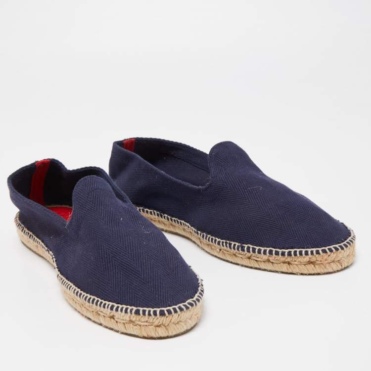 Pre Owned CH Carolina Herrera Navy Blue Canvas Espadrille Flats Size 39.5