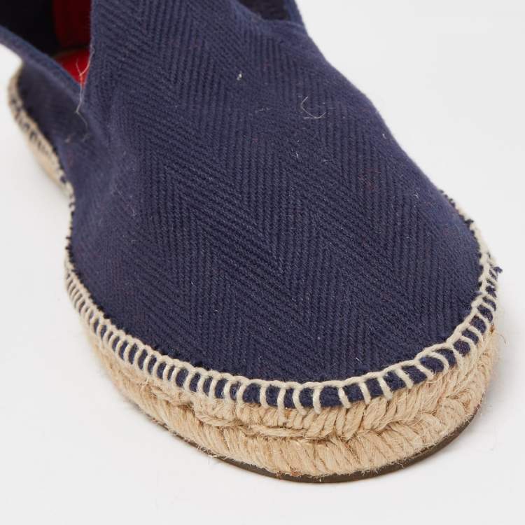 Pre Owned CH Carolina Herrera Navy Blue Canvas Espadrille Flats Size 39.5