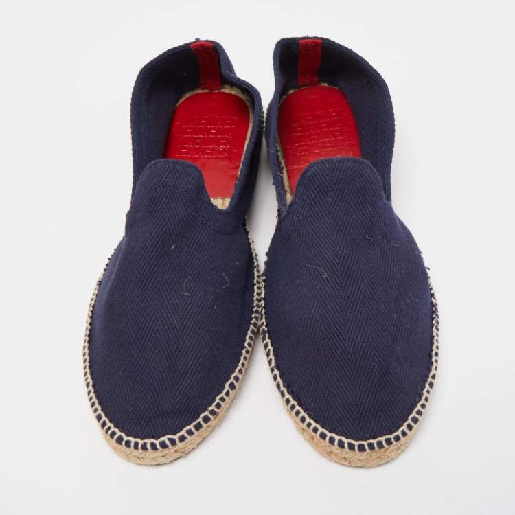 Pre Owned CH Carolina Herrera Navy Blue Canvas Espadrille Flats Size 39.5