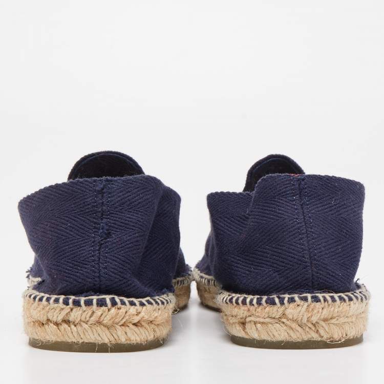 Pre Owned CH Carolina Herrera Navy Blue Canvas Espadrille Flats Size 39.5