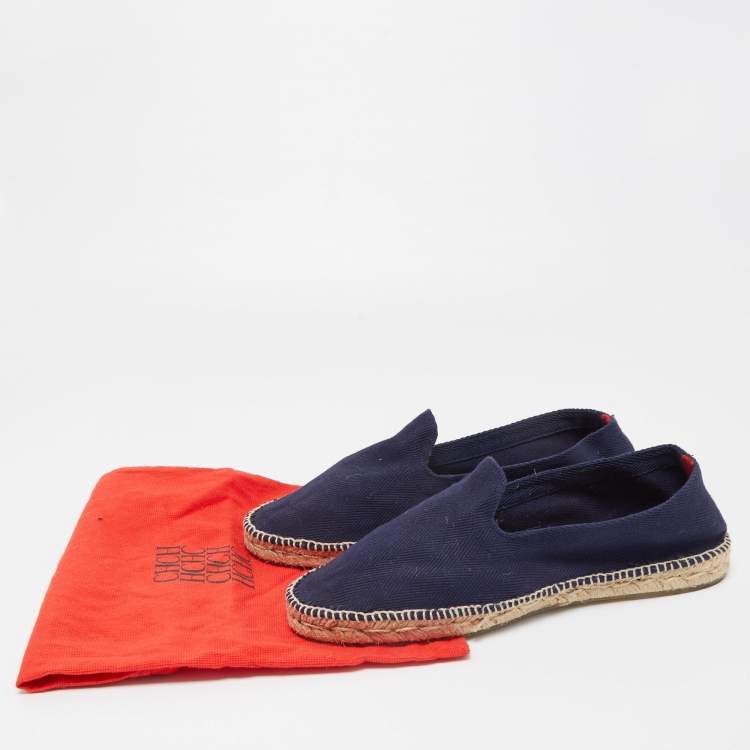 Pre Owned CH Carolina Herrera Navy Blue Canvas Espadrille Flats Size 39.5
