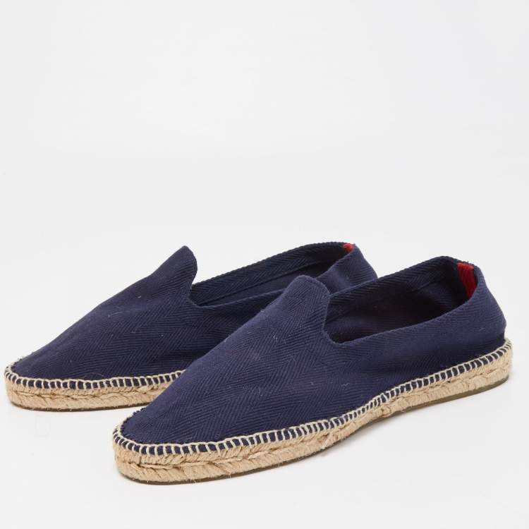 Pre Owned CH Carolina Herrera Navy Blue Canvas Espadrille Flats Size 39.5