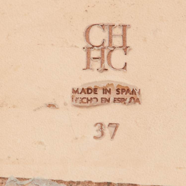 Pre Owned CH Carolina Herrera White Croc Embossed Leather CH Insignia Cutout Slide Sandals Size 37