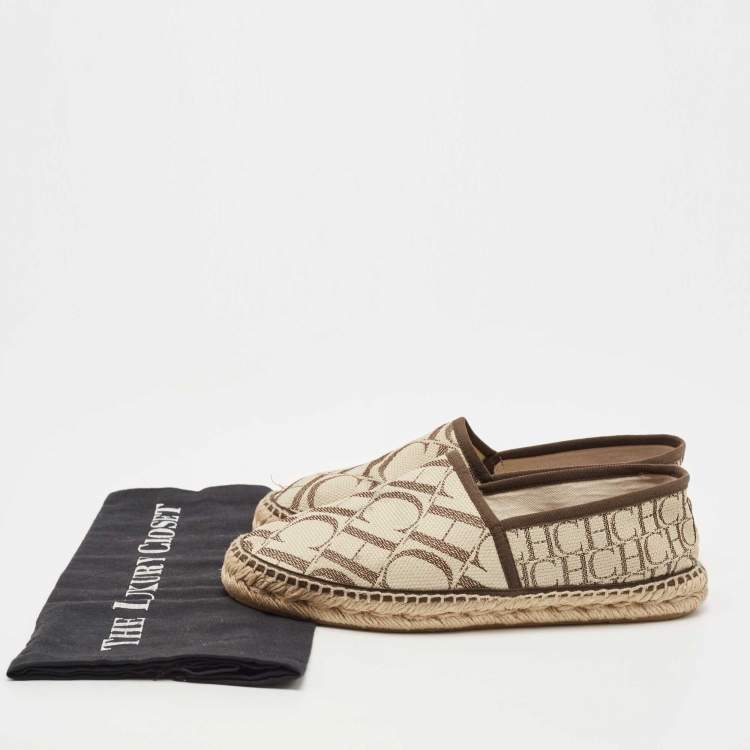 Pre Owned CH Carolina Herrera Brown/Beige Canvas Espadrille Flats Size 38