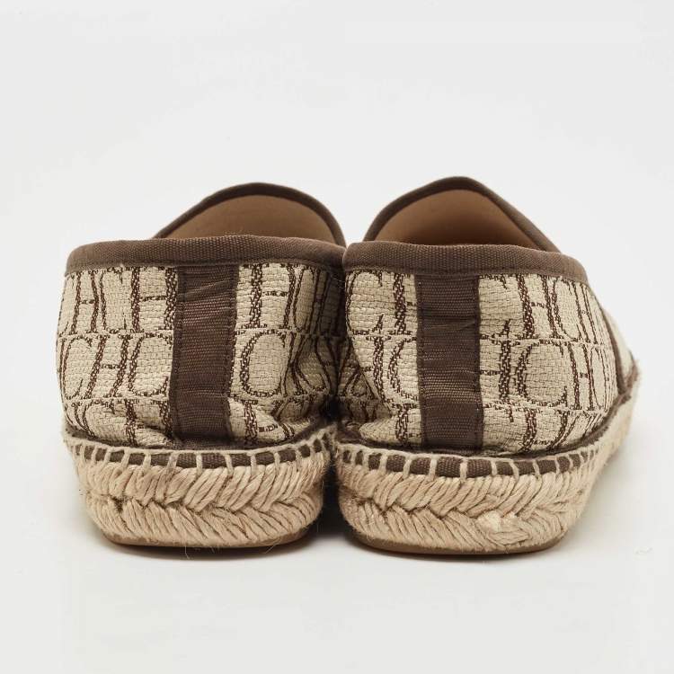 Pre Owned CH Carolina Herrera Brown/Beige Canvas Espadrille Flats Size 38