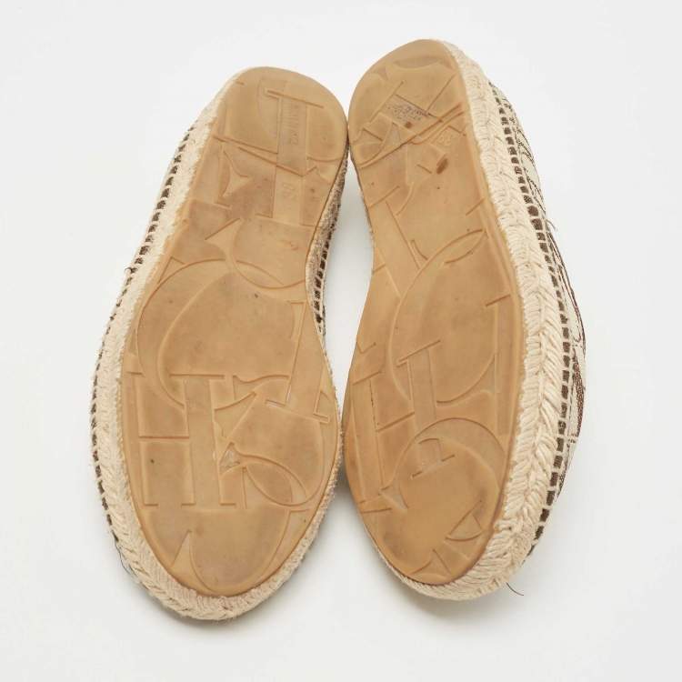 Pre Owned CH Carolina Herrera Brown/Beige Canvas Espadrille Flats Size 38