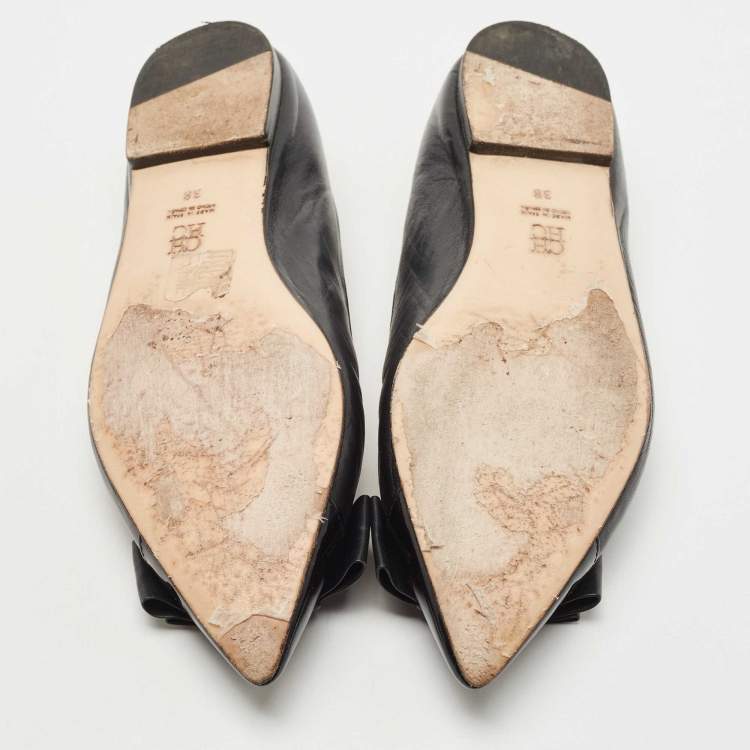 Pre Owned CH Carolina Herrera Black Leather Bow Ballet Flats Size 38