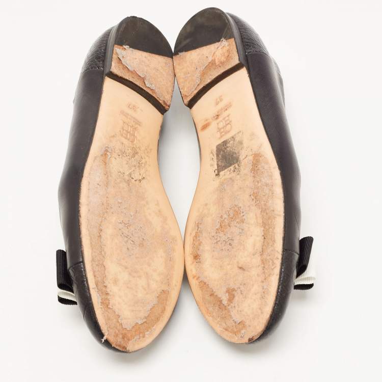 Pre Owned CH Carolina Herrera Black Croc Embossed and Leather Bow Ballet Flats Size 37