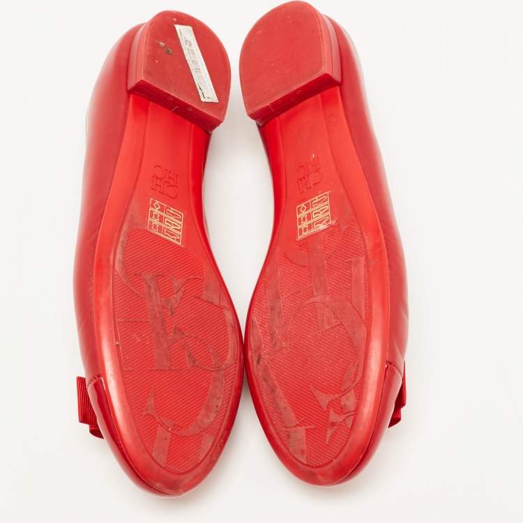 Pre Owned CH Carolina Herrera Red Leather and Patent Cap Toe Bow Ballet Flats Size 39