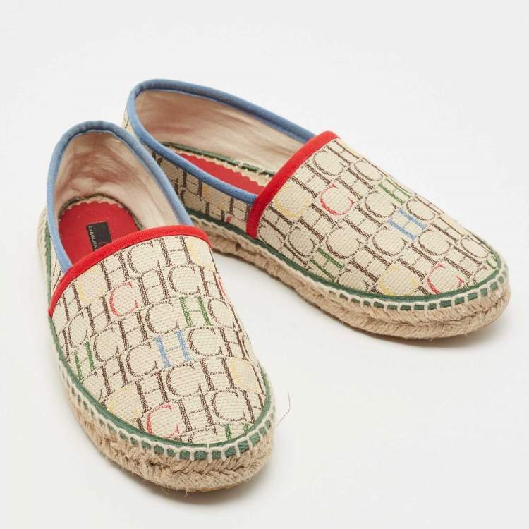 Pre Owned CH Carolina Herrera Multicolor Monogram Canvas Espadrille Flats Size 36