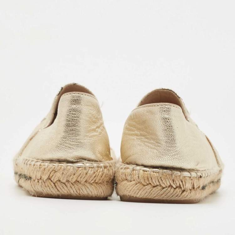 Pre Owned CH Carolina Herrera Metallic Gold Leather Cap Toe Espadrilles Size 38