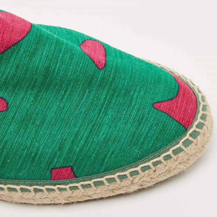 Pre Owned CH Carolina Herrera Green Canvas  Espadrille Flats Size 39