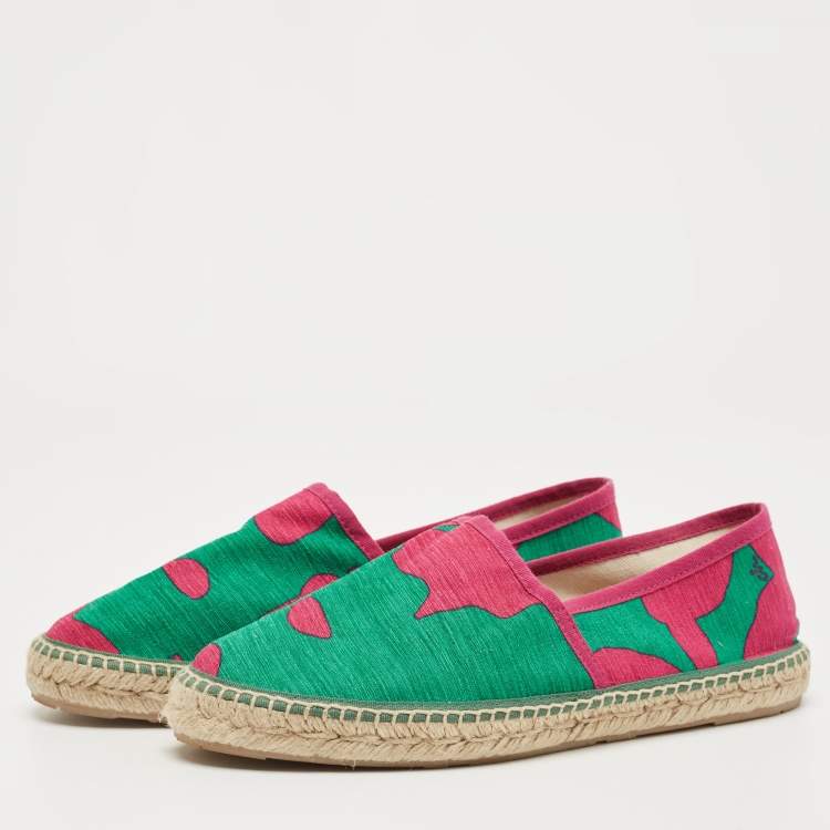 Pre Owned CH Carolina Herrera Green Canvas  Espadrille Flats Size 39