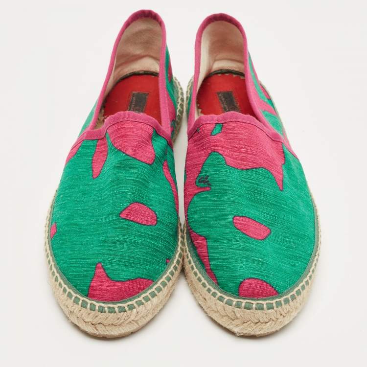 Pre Owned CH Carolina Herrera Green Canvas  Espadrille Flats Size 39