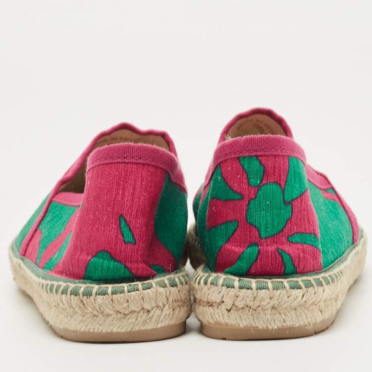 Pre Owned CH Carolina Herrera Green Canvas  Espadrille Flats Size 39