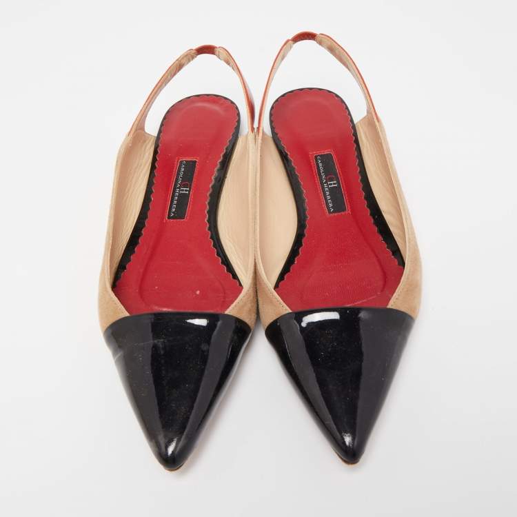 Pre Owned Carolina Herrera Multicolor Suede and Leather Pointed Toe Slingback Flats Size 37