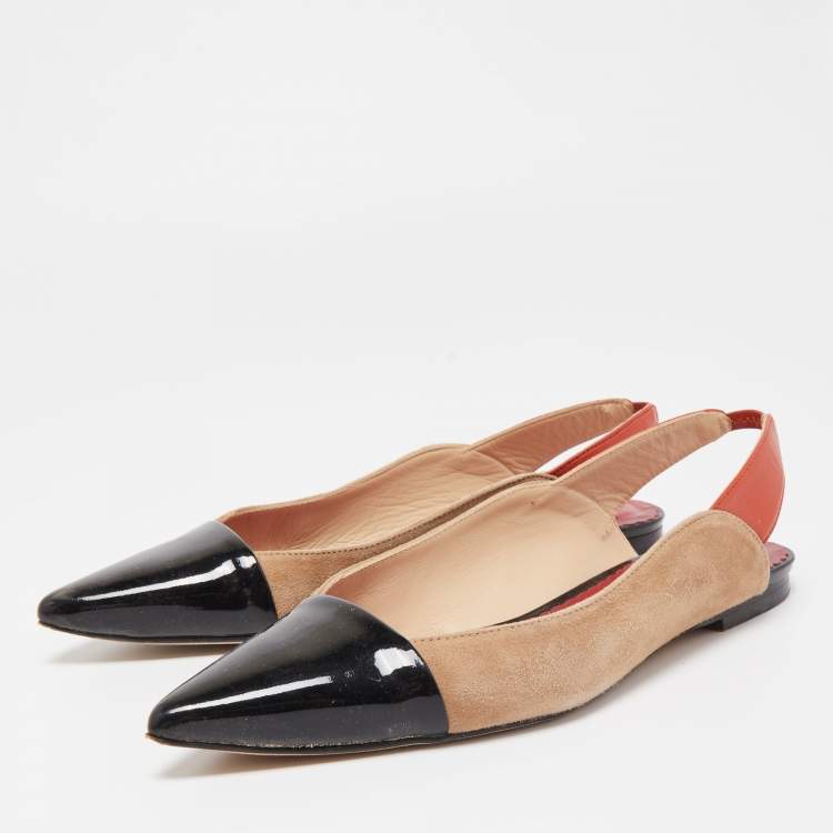 Pre Owned Carolina Herrera Multicolor Suede and Leather Pointed Toe Slingback Flats Size 37