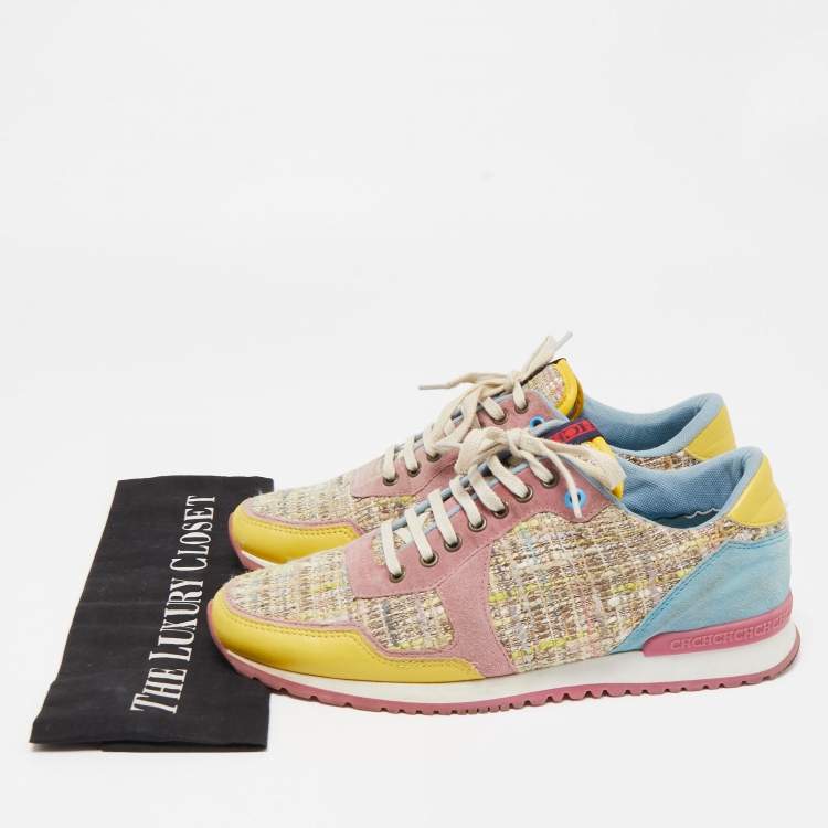 Pre Owned CH Carolina Herrera Multicolor Suede Leather And Tweed Low Top Sneakers Size 40