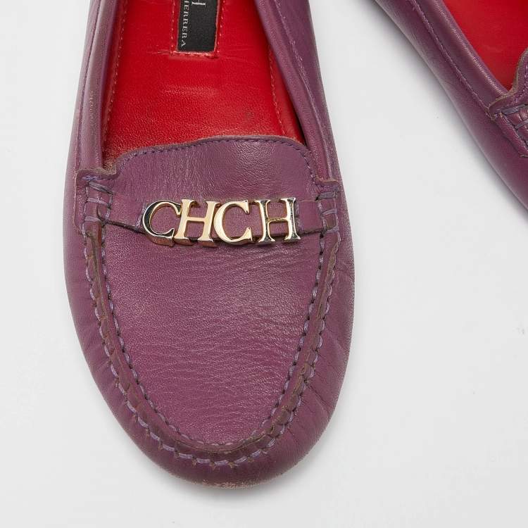 Pre Owned CH Carolina Herrera Purple Leather Logo Detail Loafers Size 37