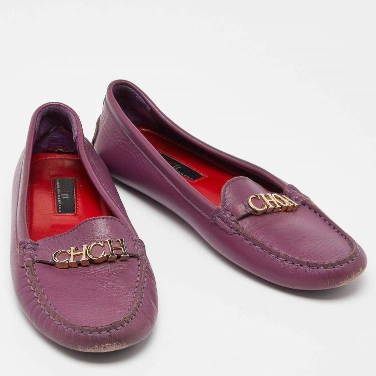 Pre Owned CH Carolina Herrera Purple Leather Logo Detail Loafers Size 37