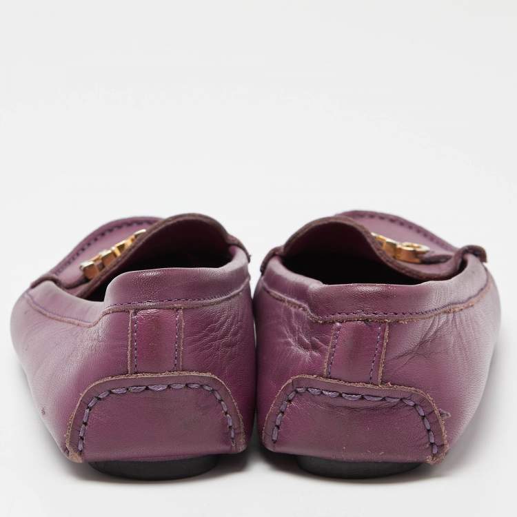 Pre Owned CH Carolina Herrera Purple Leather Logo Detail Loafers Size 37
