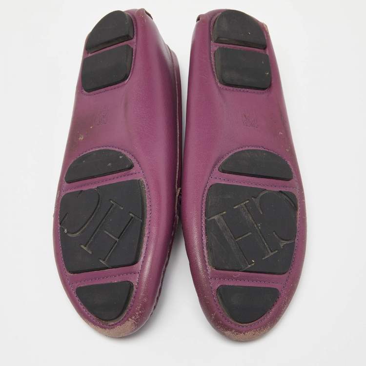 Pre Owned CH Carolina Herrera Purple Leather Logo Detail Loafers Size 37